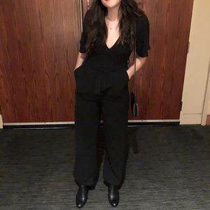 Deep V Black Jumpsuit